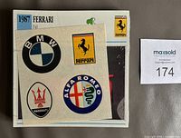 Front of factory sealed card pack showing Ferrari F40 card and decals sheet