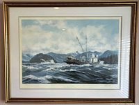 Full view of framed print under glass