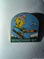 Front view of Tweety Bird Windham MT ski pin