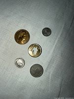 All five coins laid out showing obverse designs and relative sizes