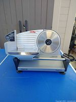 Front view showing Waring Pro food slicer on tabletop