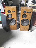 Both Kenwood JL-708 speakers with grilles removed showing drivers