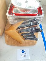 Knife block, foil pans, wood board