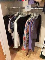 Clothing tops on hangers inside closet