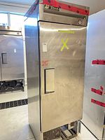 Front view of stainless single-door freezer