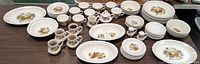 Entire assortment of dinnerware spread on table