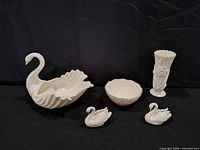 Entire group: large swan dish, scalloped bowl, bud vase, small swan figurine