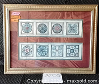 Full framed print showing gold tone frame, double mat and eight tile designs