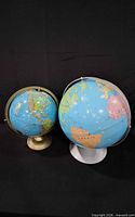 Both globes side by side showing relative size and stands