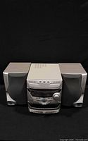 Front view of complete Kenwood stereo system with two speakers