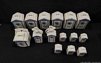 Full 17-piece Mepoco lustreware kitchen set displayed