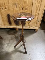 Full view of wood tripod pedestal plant stand