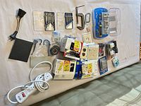 Group view of all electrical supplies, tools and accessories laid out