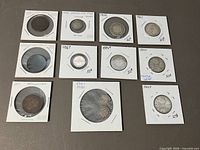 All twelve coins in holders, obverse sides visible