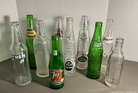Group shot of all ten vintage soda bottles