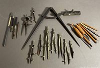 Group shot of all drafting tools, level and scribers