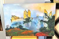 Full view of the painting showing entire composition and stretcher board edges