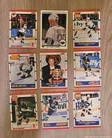 Single image showing all nine Wayne Gretzky hockey cards laid out in a 3×3 grid