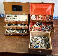 overview of jewelry boxes with contents