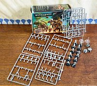 Full lot: box, five sprues, assembled miniatures, drone parts, bases