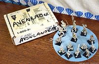 Group of metal dwarf miniatures with Avenlanders box