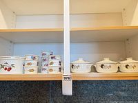 Shelf view showing all casseroles and ramekins