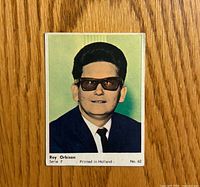 Front of 1965 Dandy Gum Roy Orbison trading card showing portrait, series information and card number