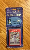 Front of sealed 1990 Donruss Toronto Blue Jays team card set showing Fred McGriff card and packaging graphics