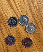 Reverse sides showing rabbit design on five 1967 5-cent coins