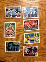 Fronts of seven 1989 Nintendo scratch-off trading cards