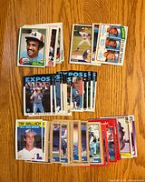 All 86 Montreal Expos baseball cards laid out in groupings by set