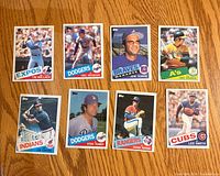 Front view of eight 1985 Topps baseball cards