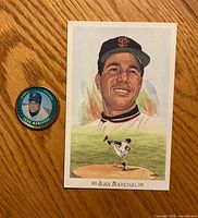 Front of Juan Marichal postcard and obverse of 1971 Topps coin