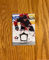 front of Tyler Benson jersey trading card showing photo and jersey swatch