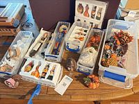 overview of thanksgiving themed items in plastic bins