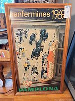 Front view of framed Sanfermines 1969 Pamplona poster