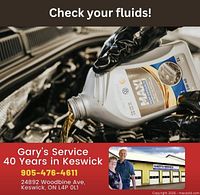 Pouring oil image with Gary's Service contact info