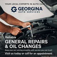 Promotional image showing Georgina Auto Services branding and reference to general repairs and oil changes