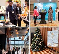 Exhibitors interacting with attendees at bridal expo