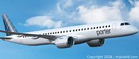 Side view of Porter Airlines jet in flight