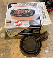Boxed Contempra New Dimensions indoor grill with stacked cast iron skillets