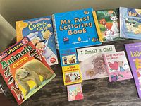 Overview of most books spread on table