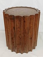 Front view showing fluted design and wood finish