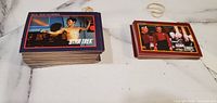 Front view showing two stacks of Star Trek trading cards