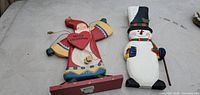 Front view of Santa/angel and snowman wooden decor