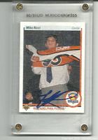 Front view of autographed Mike Ricci rookie card in acrylic case