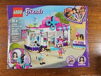 Front of sealed LEGO Friends Heartlake City Hair Salon 41391 box showing piece count and characters.