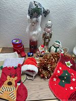 Group shot of all Christmas decorations on table