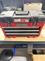 Front view of closed Craftsman toolbox