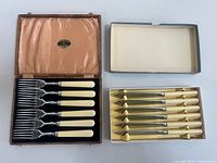 Overview of both cutlery presentation boxes showing 6 forks and 6 knives